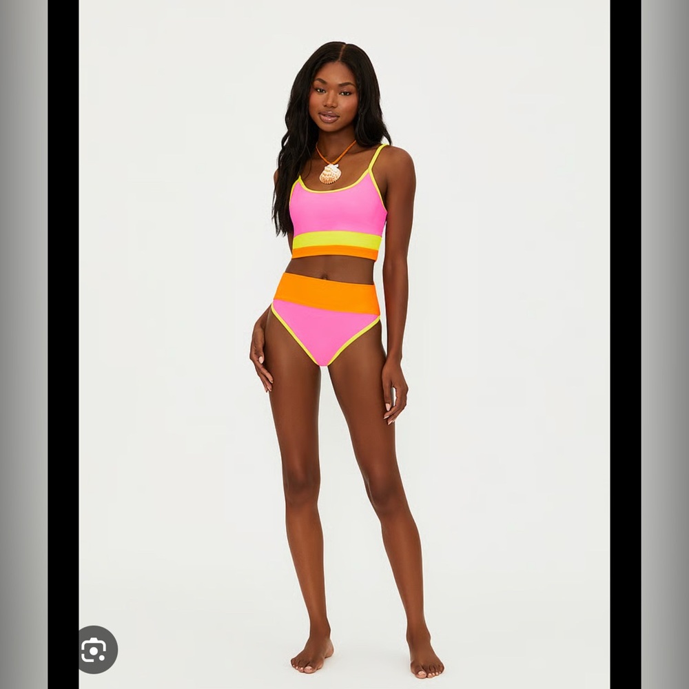 NWT colorblock Neon Pink and Yellow Bikini size Medium